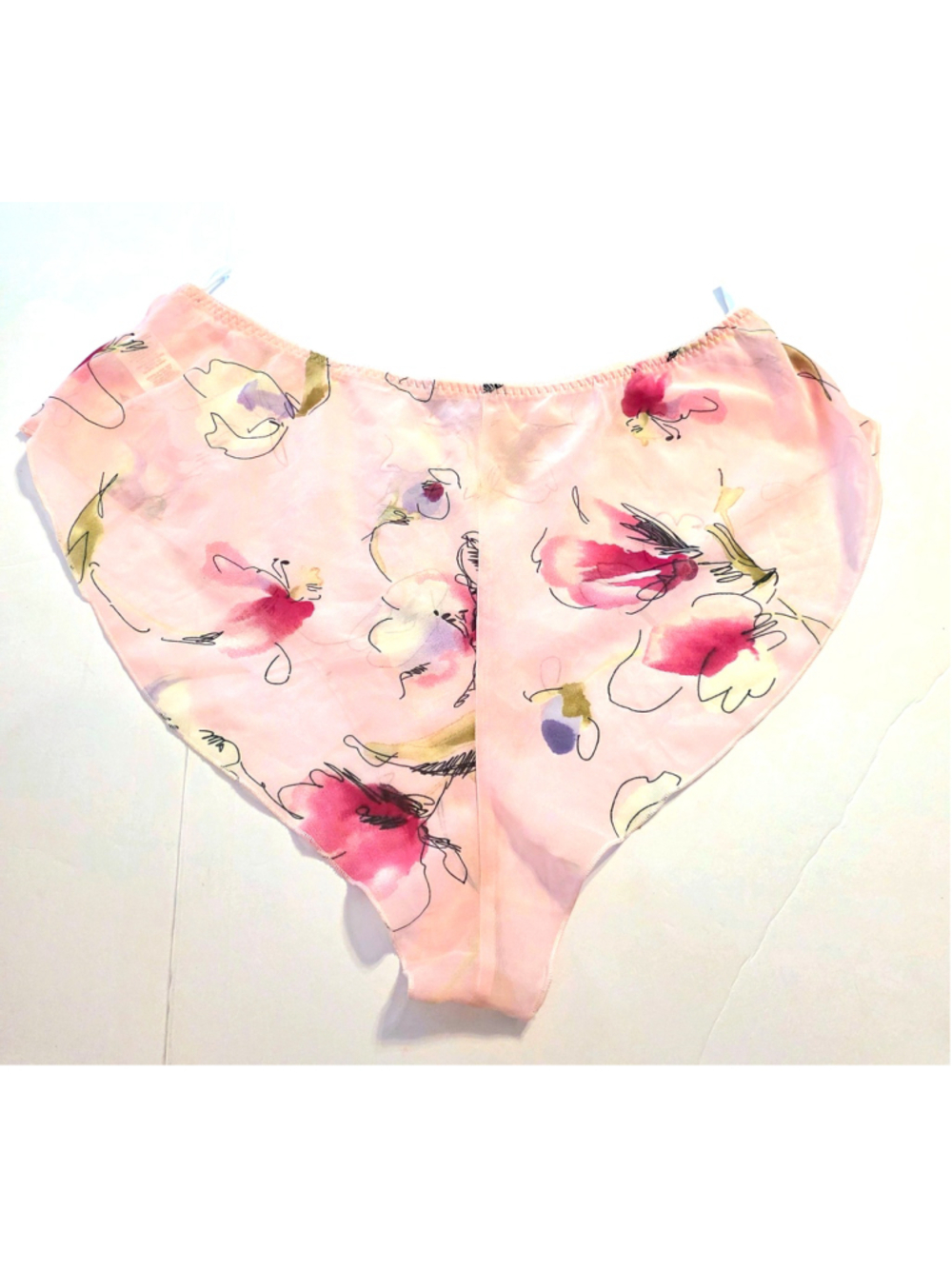 Vintage Wondermaid Pink Floral Sheer Chiffon Panties Large High Cut Brief Size 7